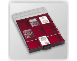 Coin box with 35 square compartments